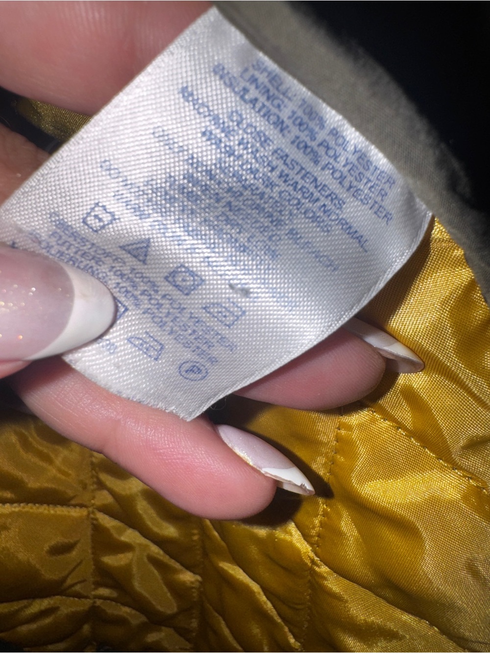 Lands' End Quilted Olive Puffer Jacket with Yellow Lining - Picture 5 of 6